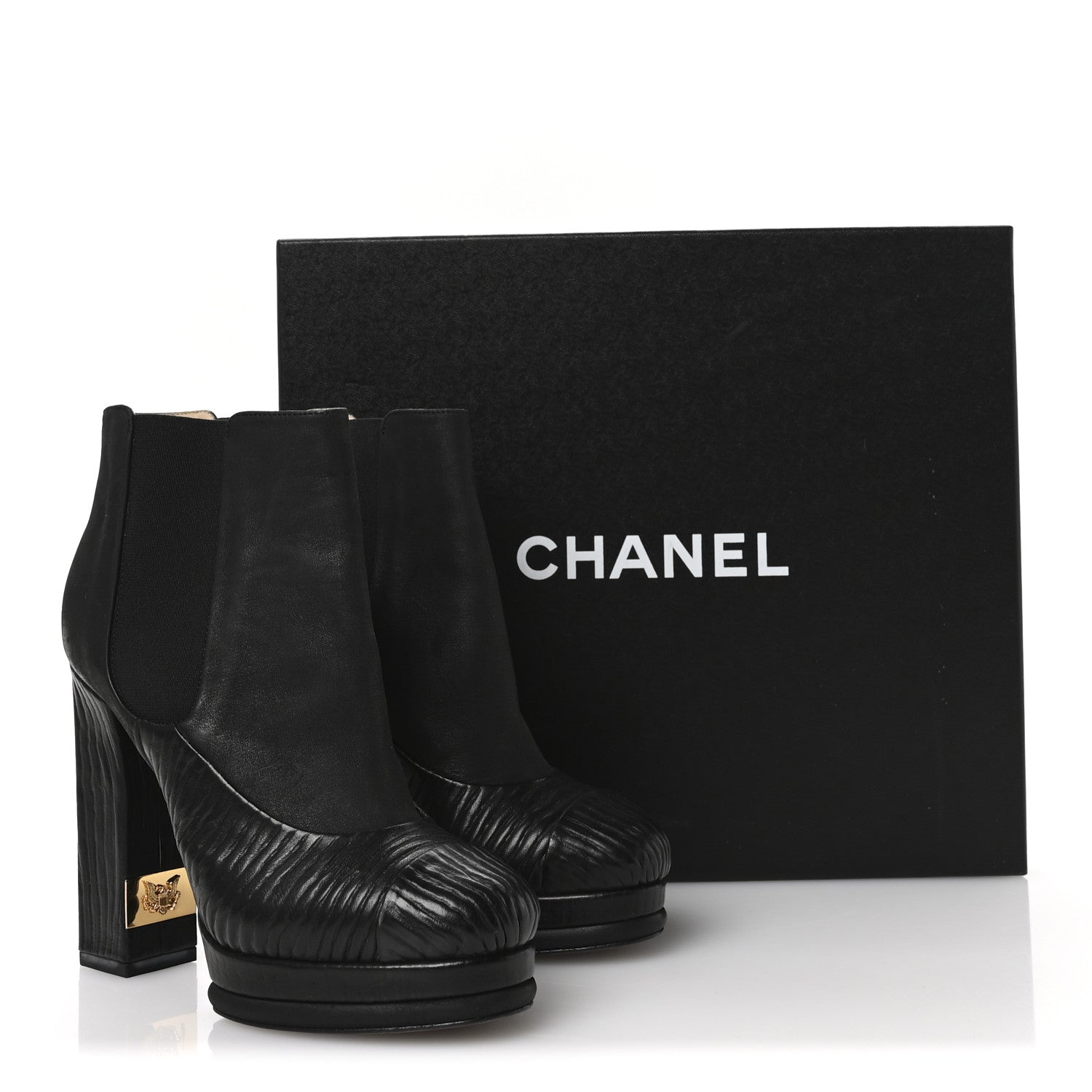 Chanel Wax Suede Wood Effect Calfskin Platform Ankle Boots 37.5 Black 9 of 9