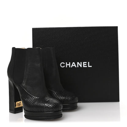 Chanel Wax Suede Wood Effect Calfskin Platform Ankle Boots 37.5 Black 9 of 9