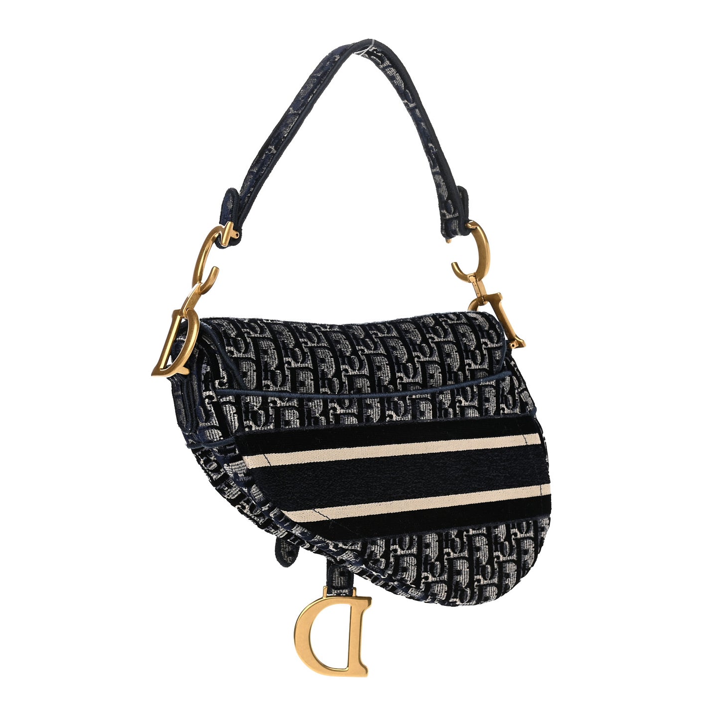 Oblique Embroidered Saddle Bag Blue
