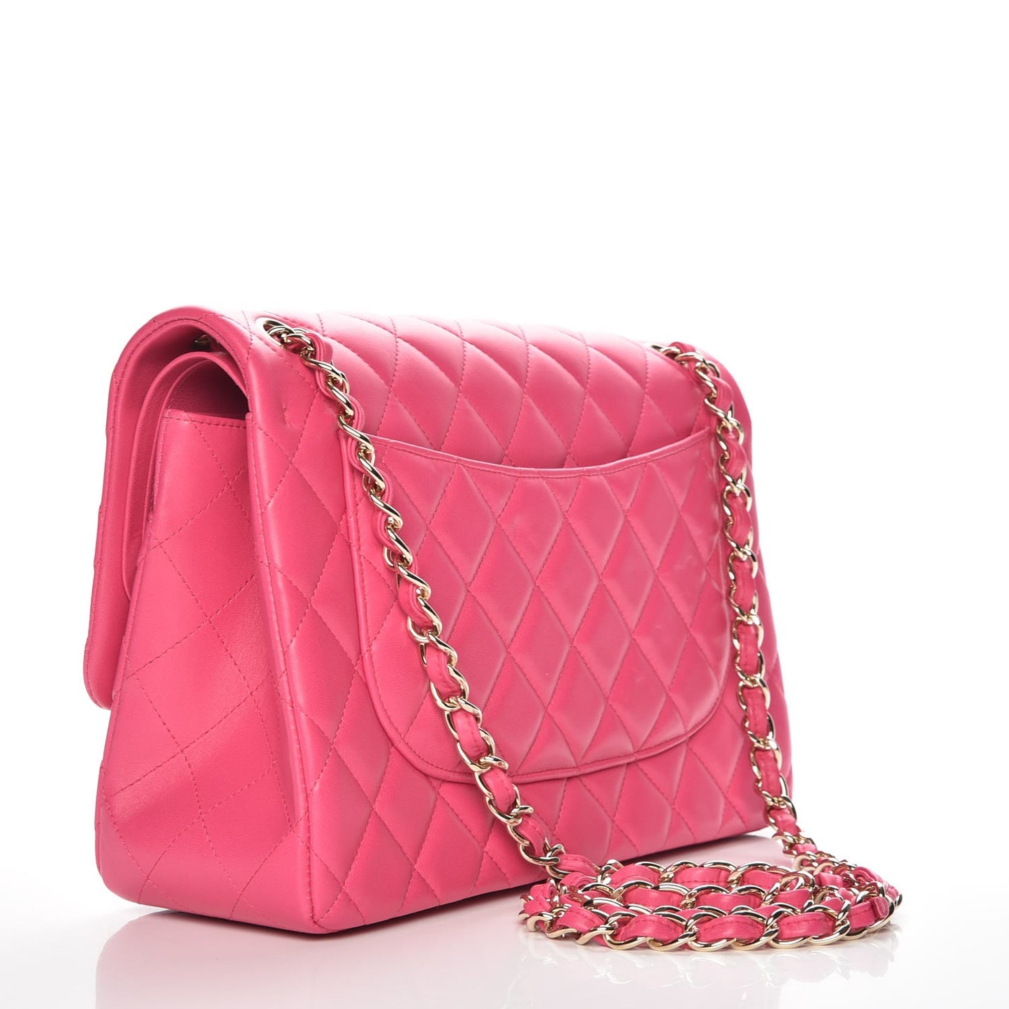 Lambskin Quilted Jumbo Double Flap Fuchsia