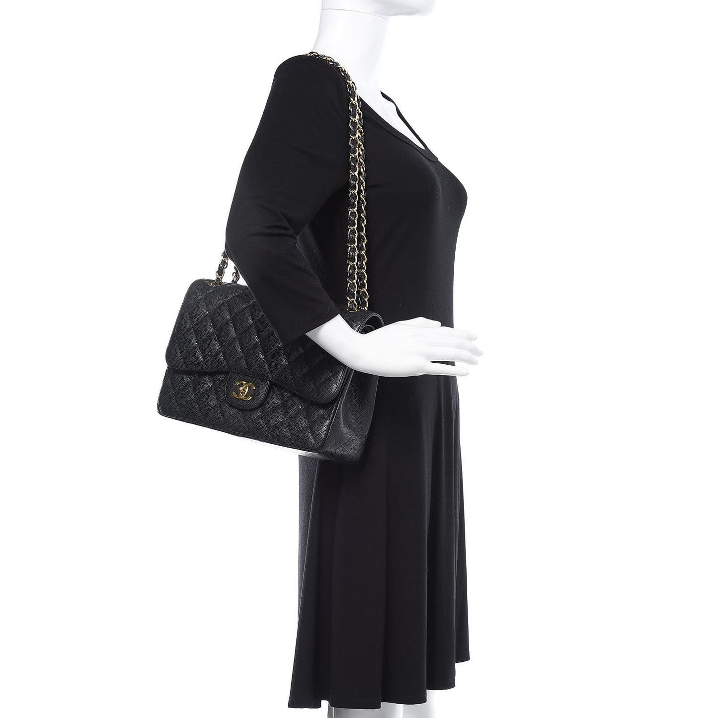 Caviar Quilted Jumbo Double Flap Black