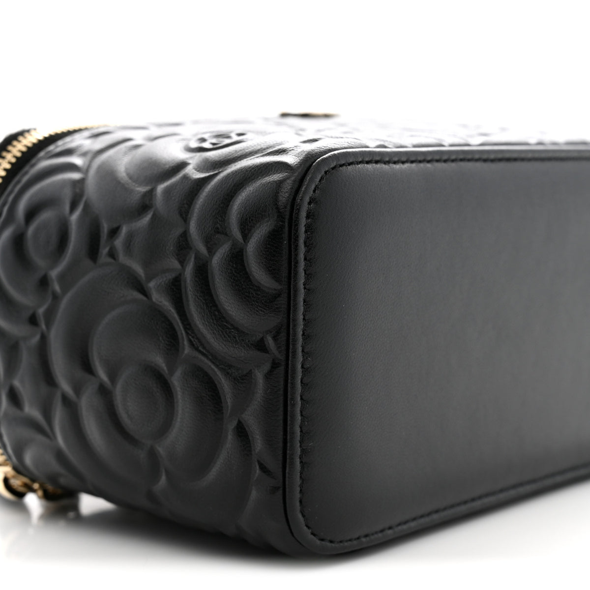 Lambskin Camellia Embossed Small Vanity Case With Chain Black