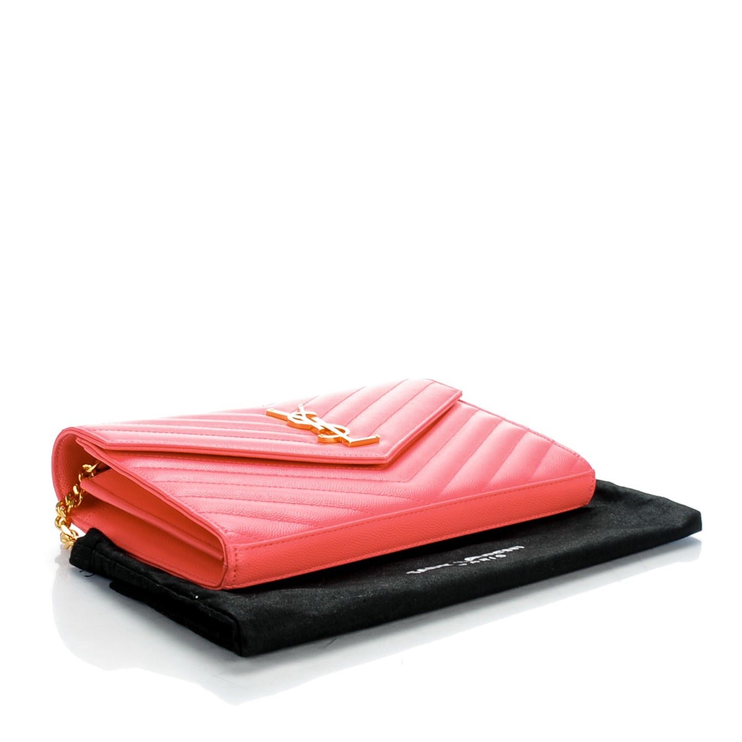 Grain De Poudre Matelasse Chevron Monogram Chain Wallet Rose Clair