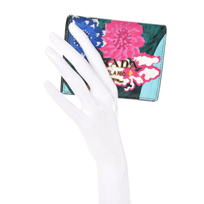 Prada Saffiano Floral Print Card Holder Multicolor 2 of 8