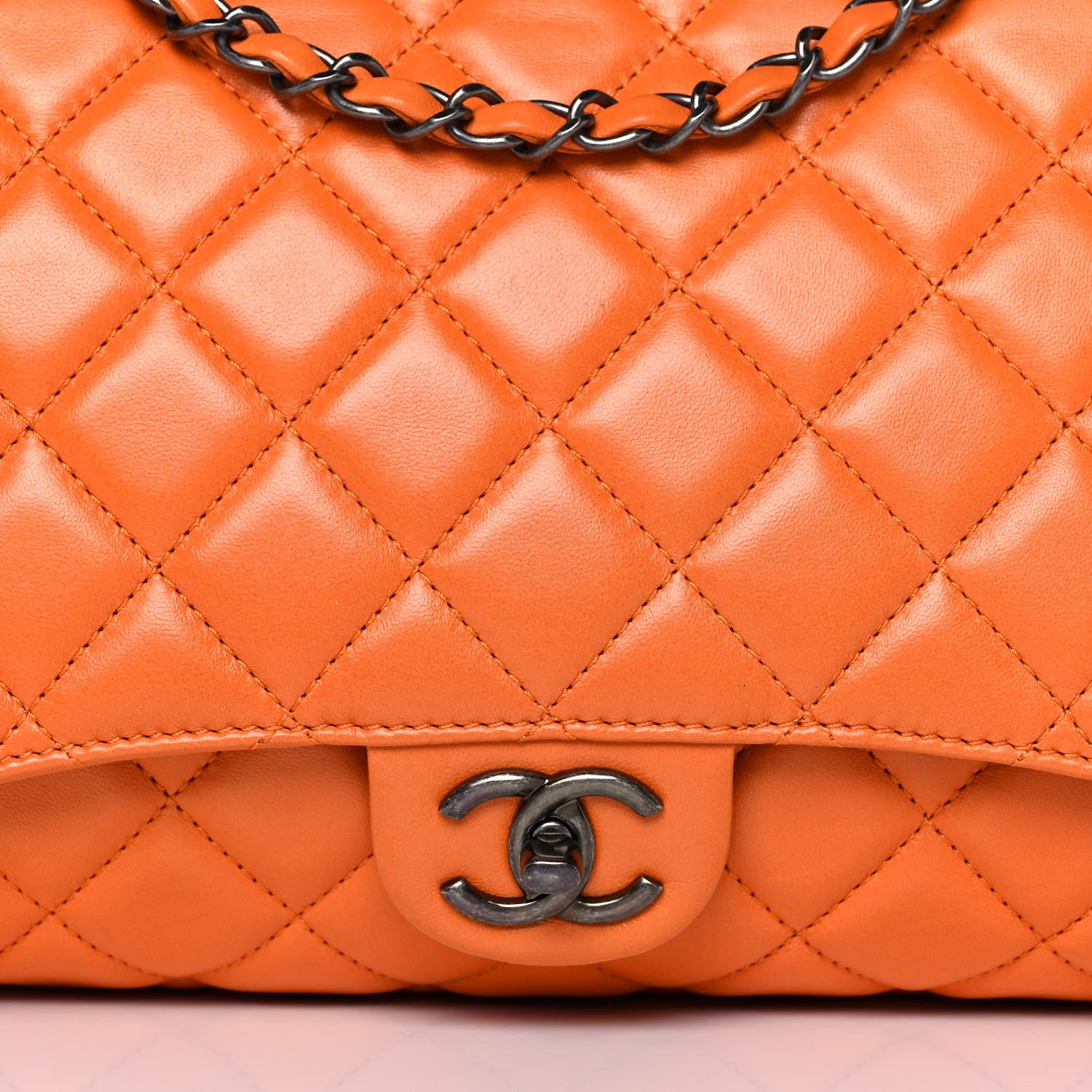 Chanel Lambskin Quilted Jumbo Grocery By Chanel Drawstring Shopping Bag Orange 9 of 16