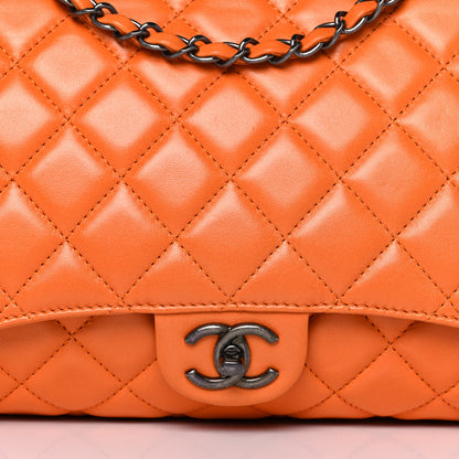 Chanel Lambskin Quilted Jumbo Grocery By Chanel Drawstring Shopping Bag Orange 9 of 16
