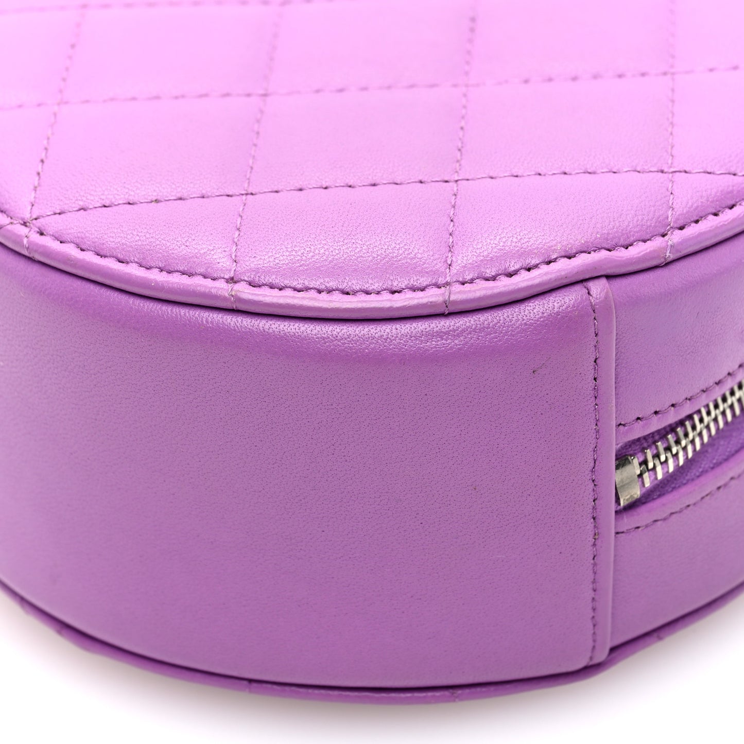 Lambskin Quilted Round Clutch With Chain Purple