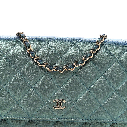 Chanel Iridescent Caviar Quilted Wallet on Chain WOC Dark Blue 9 of 12