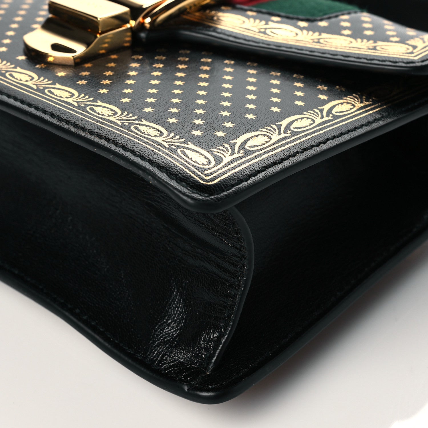 Gucci Calfskin Star Printed Mini Sylvie Top Handle Bag Gold Black 11 of 11