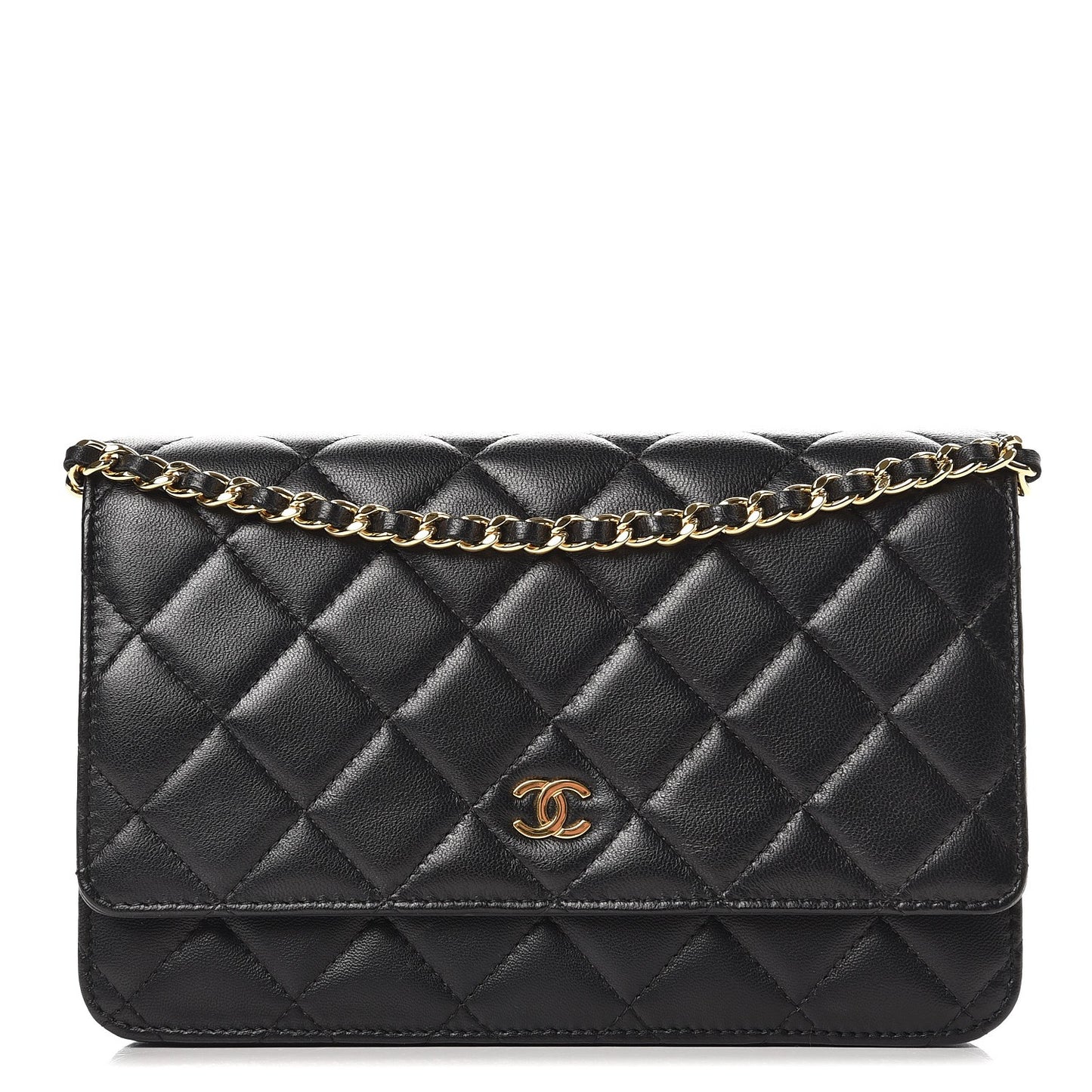 Lambskin Quilted Wallet On Chain WOC Black
