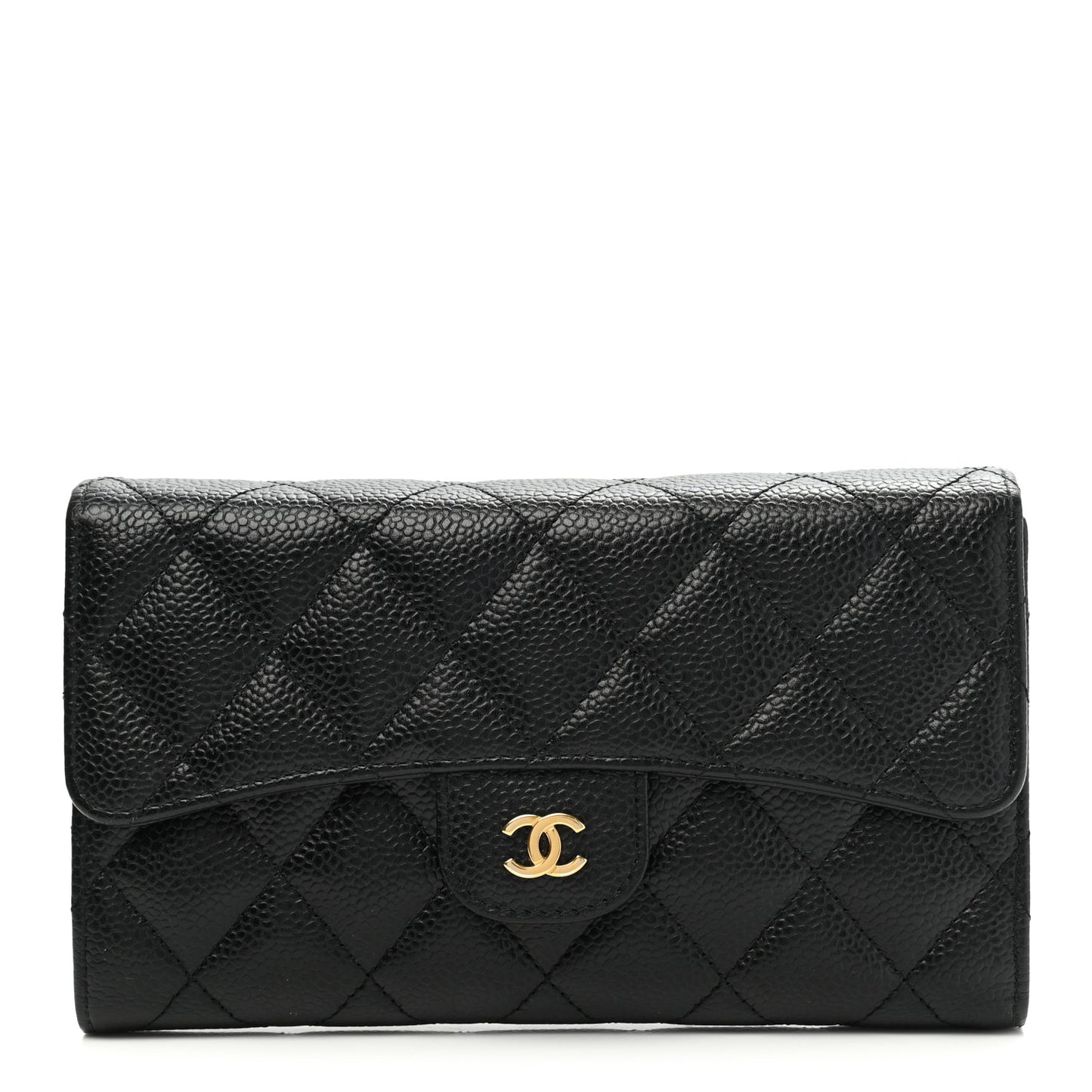 Caviar Quilted Large Flap Wallet Black