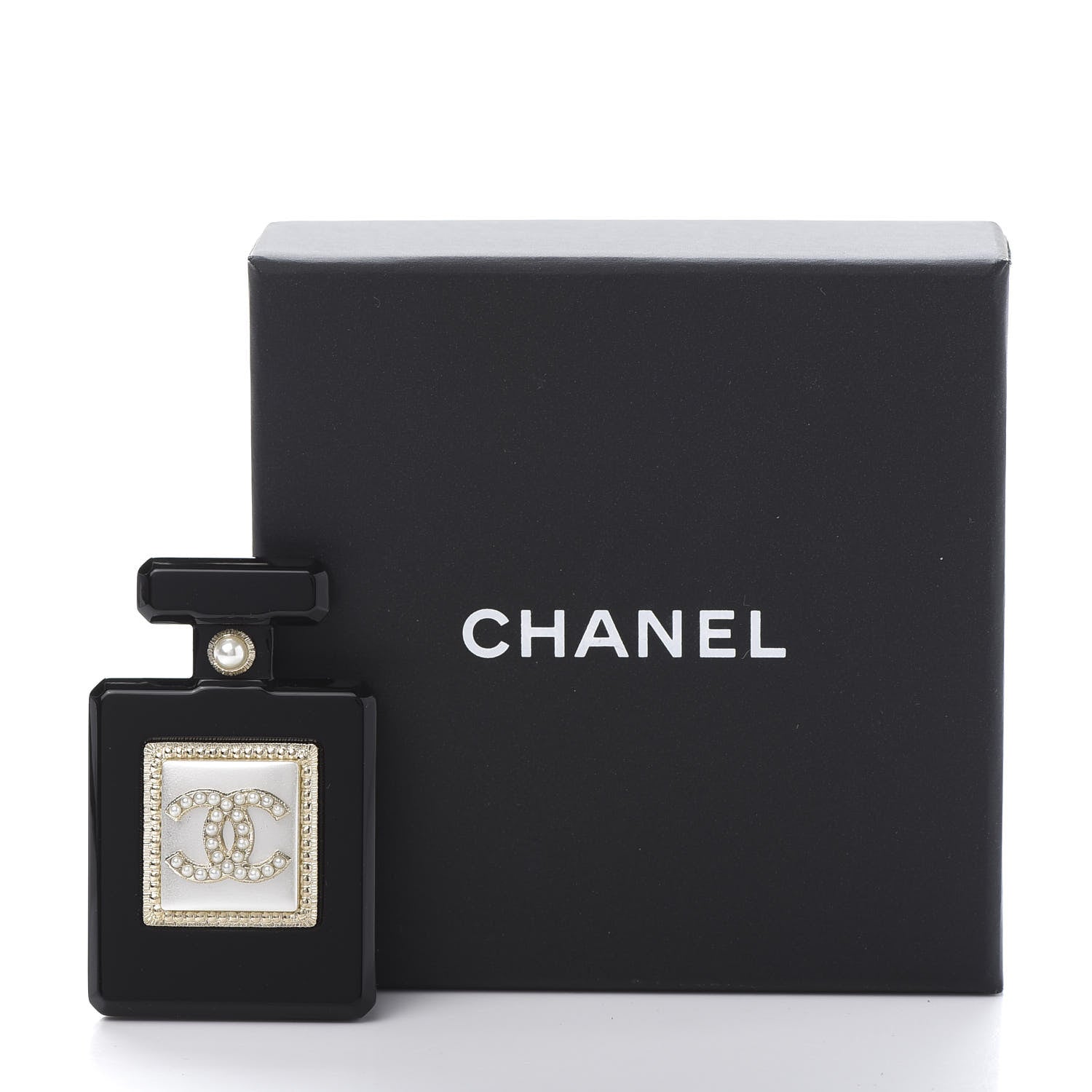 Chanel Resin Pearl Perfume Bottle CC Brooch Black Gold 5 of 5