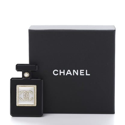 Chanel Resin Pearl Perfume Bottle CC Brooch Black Gold 5 of 5