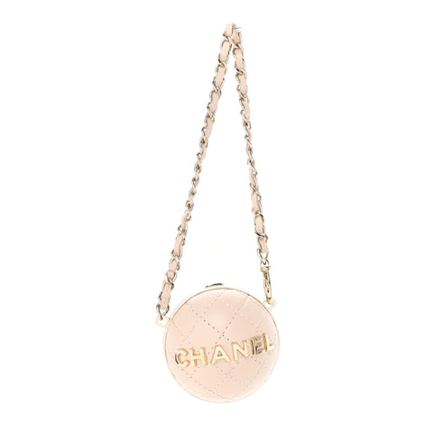 Lambskin Quilted Sphere Mini Bag Charm Beige