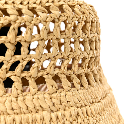 Prada Yarn Raffia Effect Crochet Logo Embroidered Womens Bucket Hat S Naturale 8 of 9