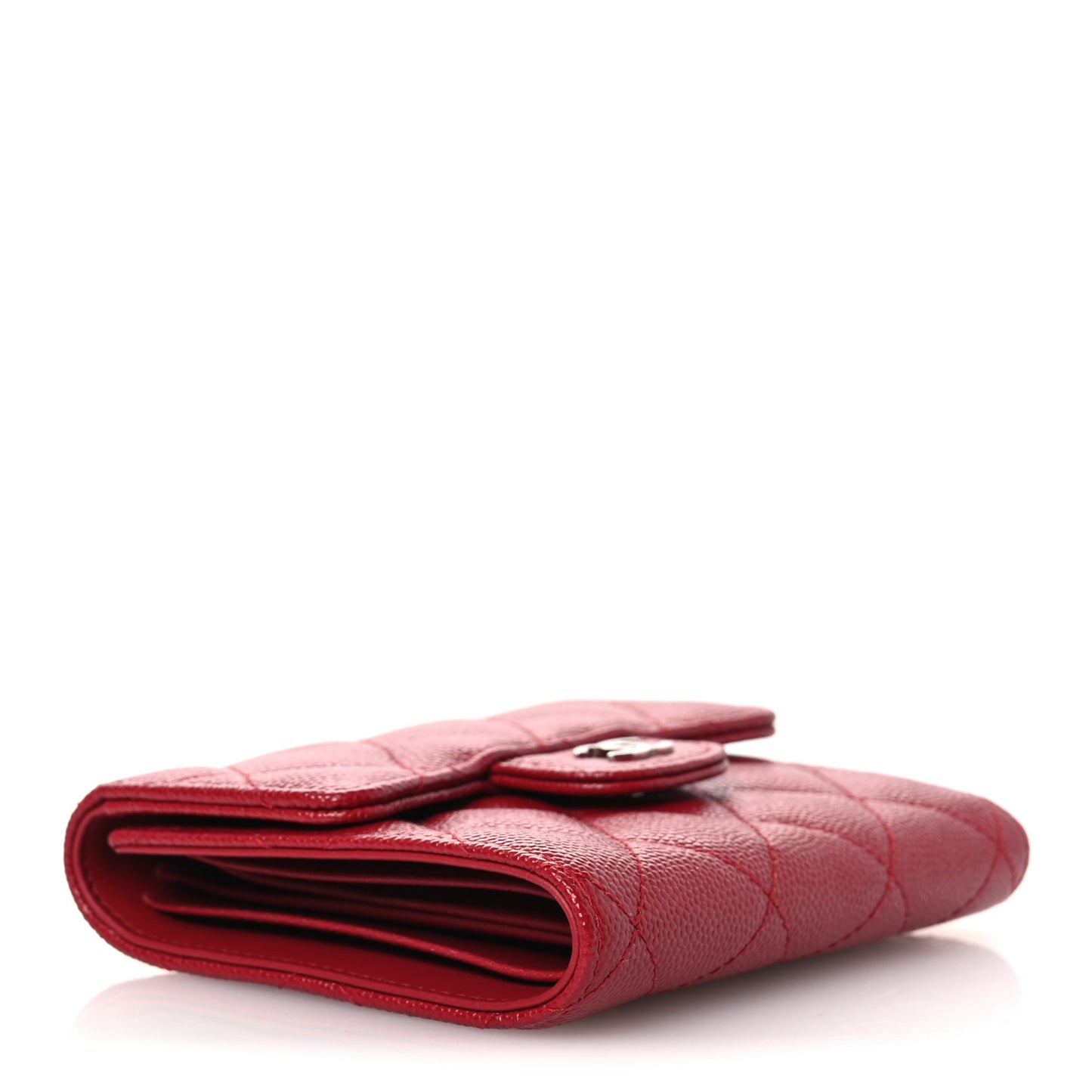 Caviar Quilted Compact Flap Wallet Dark Red