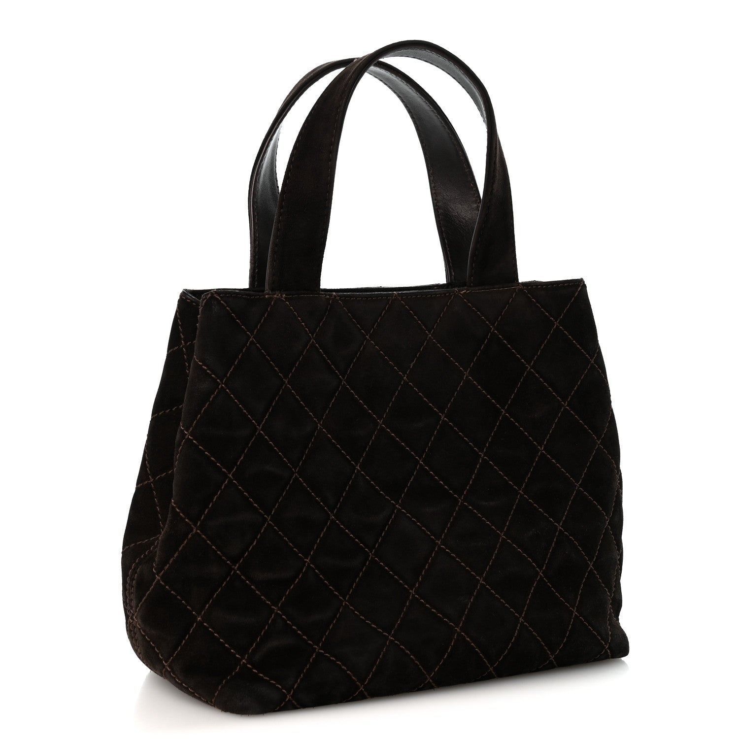 Chanel Suede Quilted Shopping Tote Brown 3 of 14