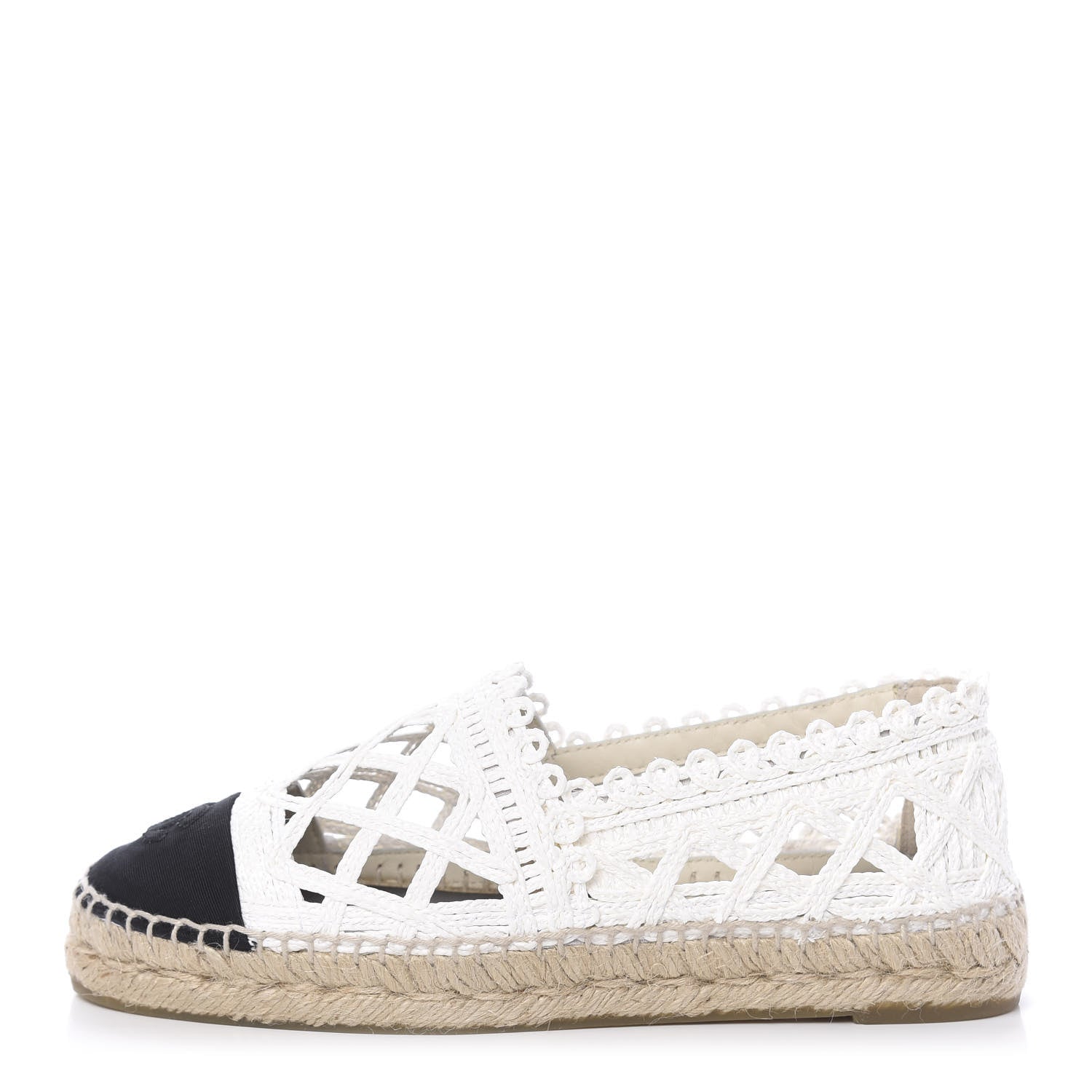 Chanel Woven Fabric Grosgrain CC Espadrilles 38 White Black 1 of 11