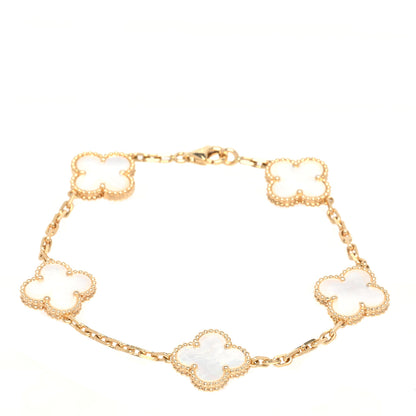 Van Cleef & Arpels 18K Yellow Gold Mother of Pearl 5 Motifs Vintage Alhambra Bracelet 1 of 7