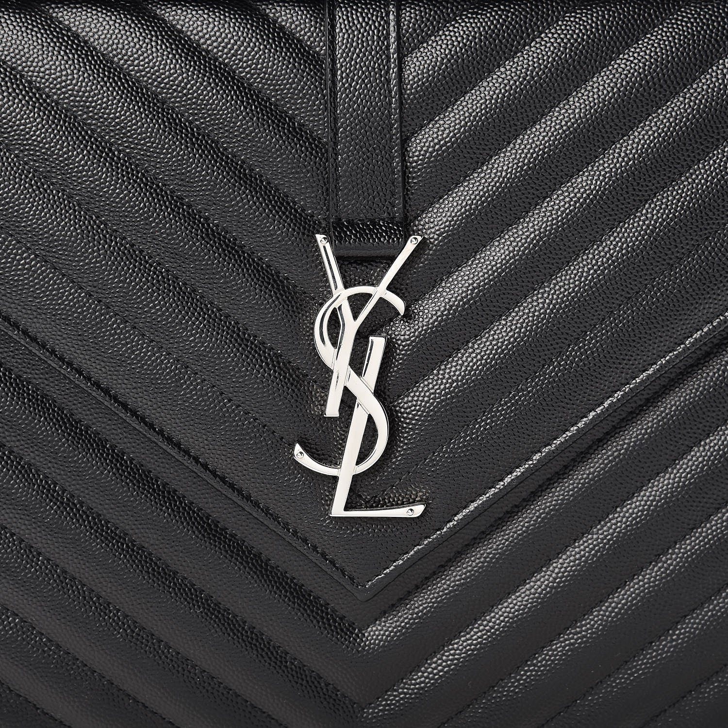Saint Laurent Grain De Poudre Matelasse Chevron Large Monogram Satchel Black 9 of 14