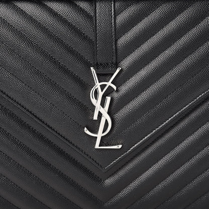 Saint Laurent Grain De Poudre Matelasse Chevron Large Monogram Satchel Black 9 of 14