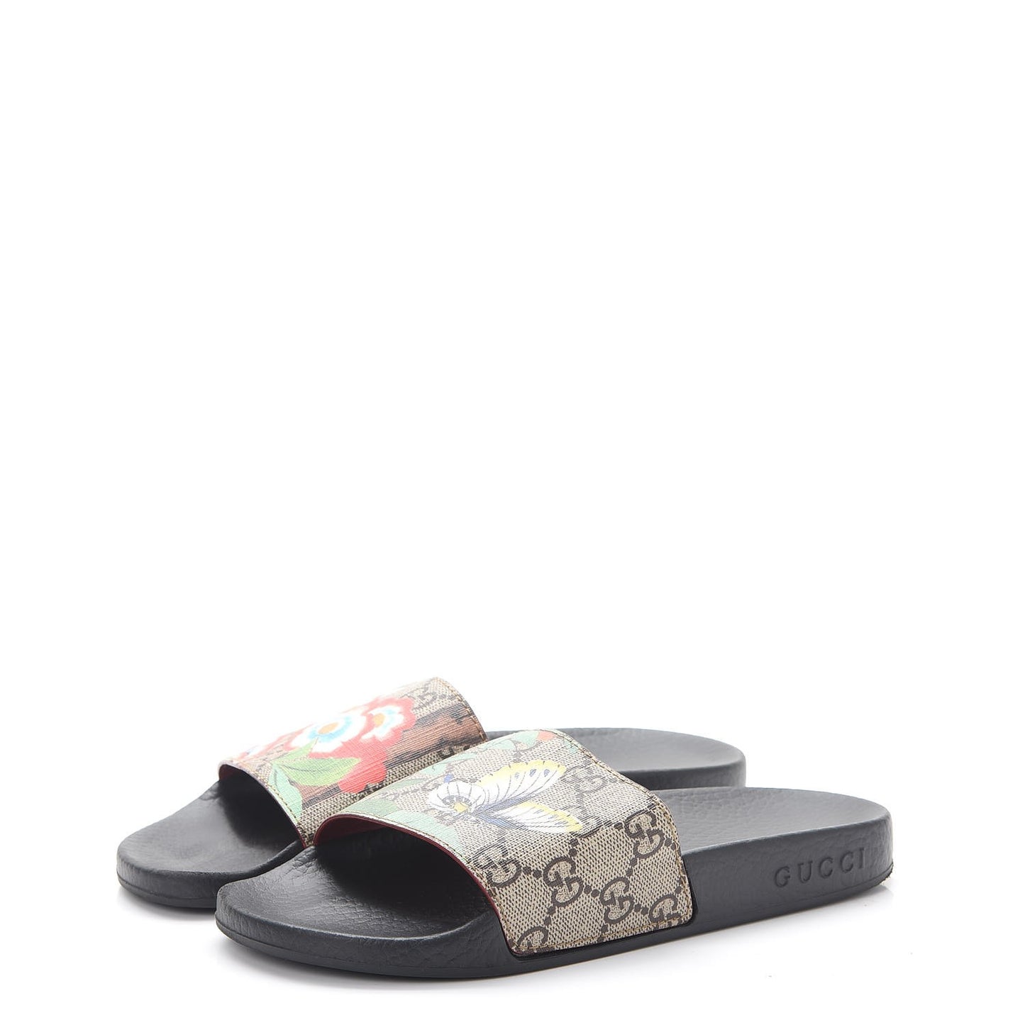 GG Supreme Monogram Tian Print Slide Sandals 35 36 Black Ebony Multicolor