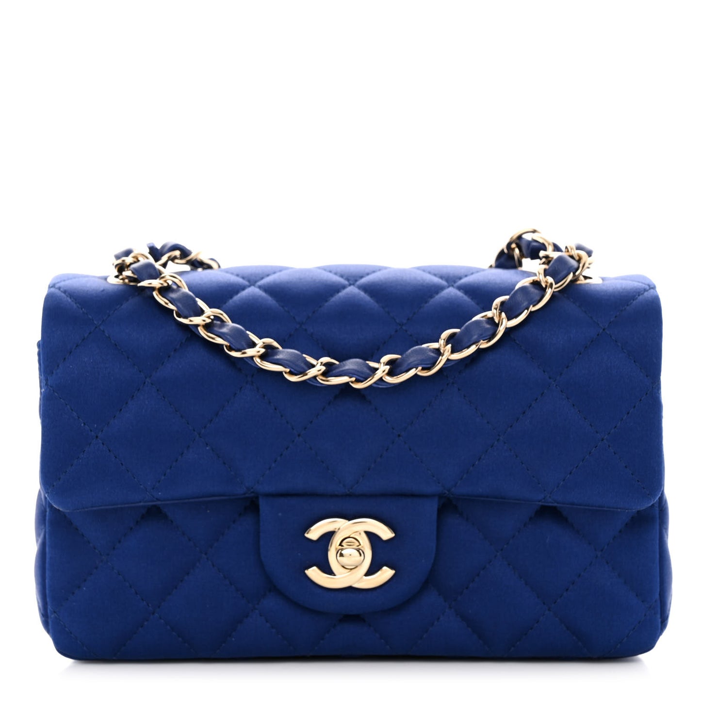 Satin Quilted Mini Rectangular Flap Blue