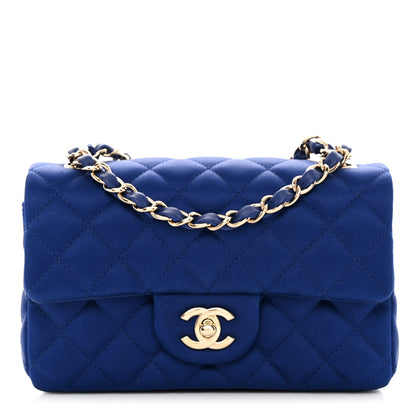 Chanel Satin Quilted Mini Rectangular Flap Blue 1 of 11