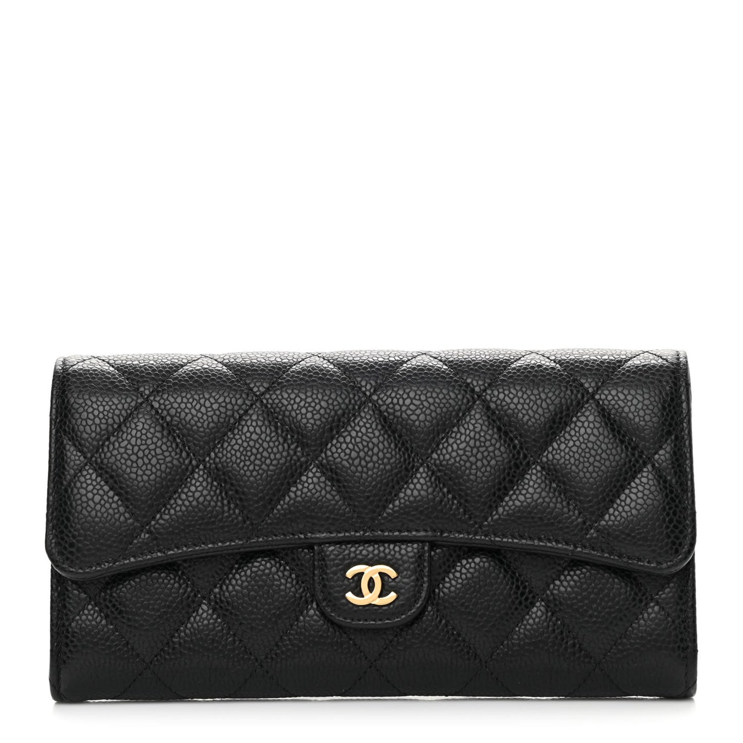 Caviar Quilted Large Gusset Flap Wallet Black