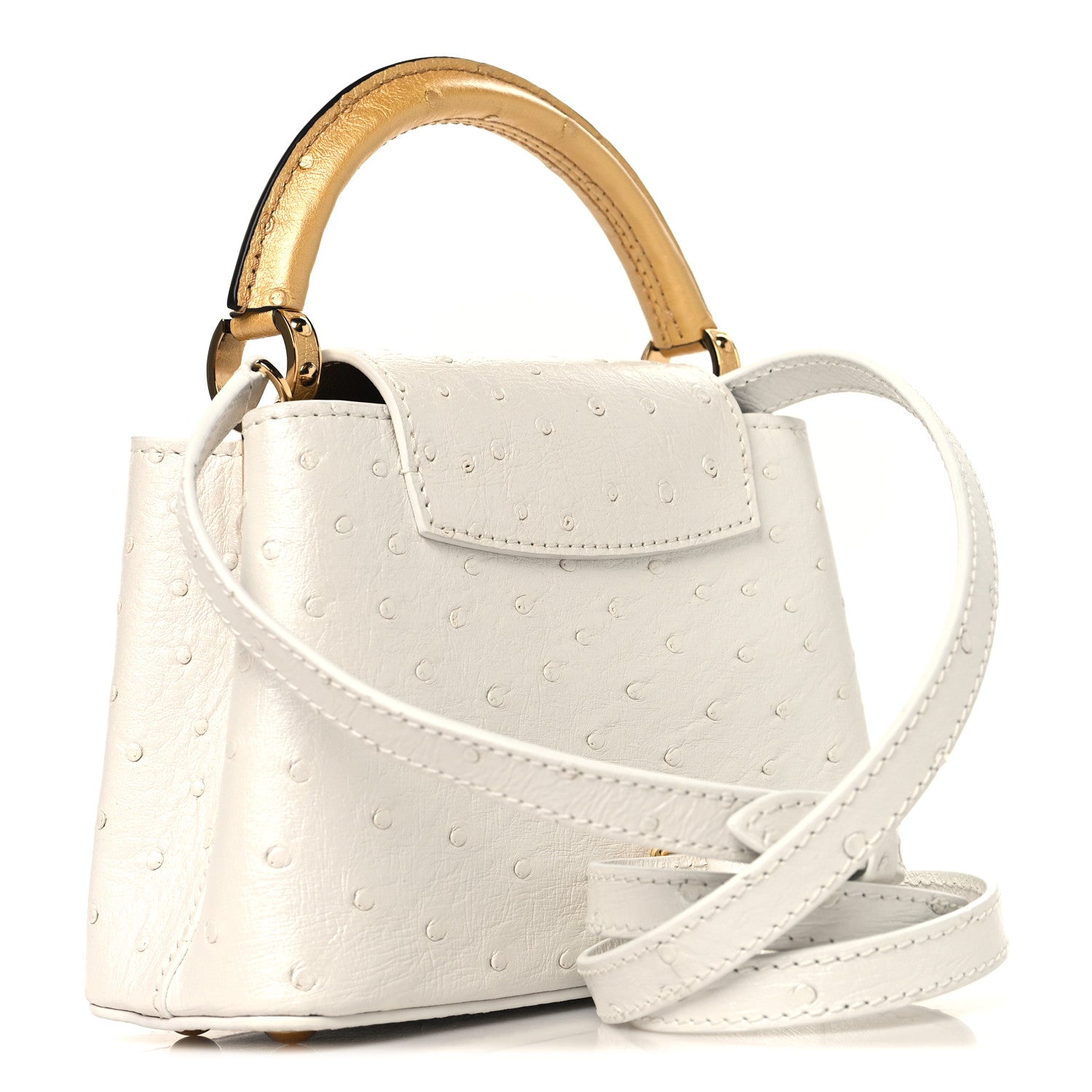 Louis Vuitton Iridescent Ostrich Capucines Mini White Gold 3 of 9