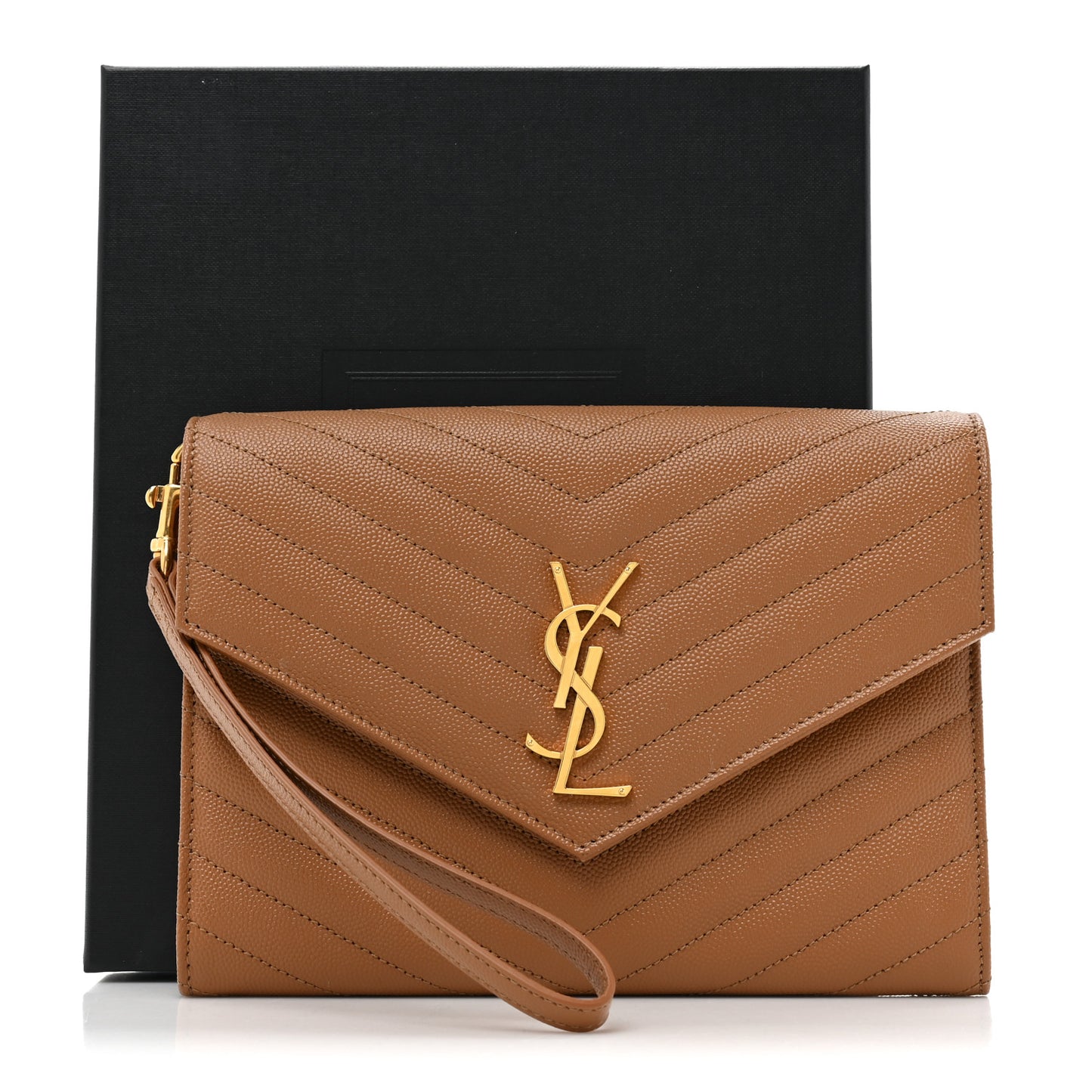 Grain De Poudre Matelasse Chevron Monogram Cassandre Flap Pouch Natural Dark