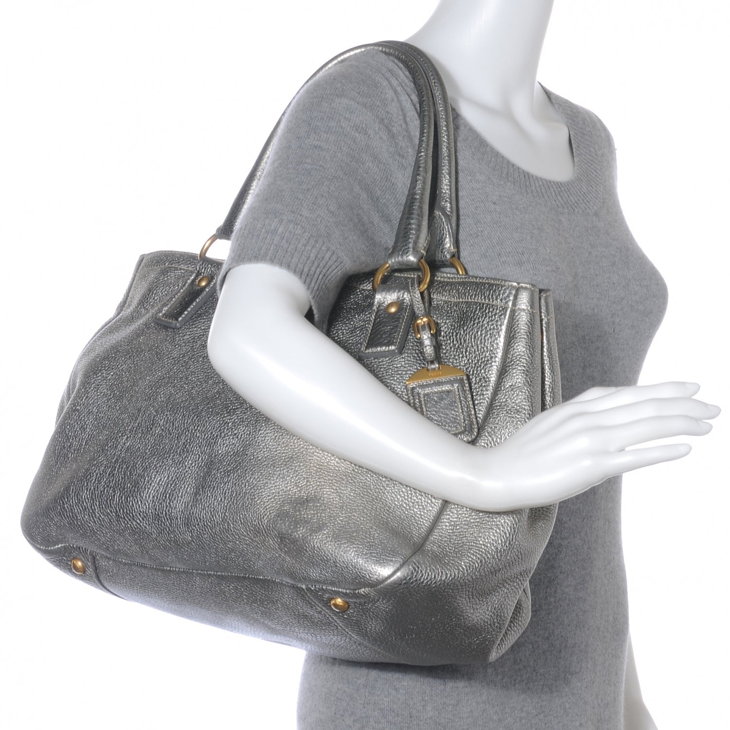 Prada Vitello Daino Tote Silver 2 of 8