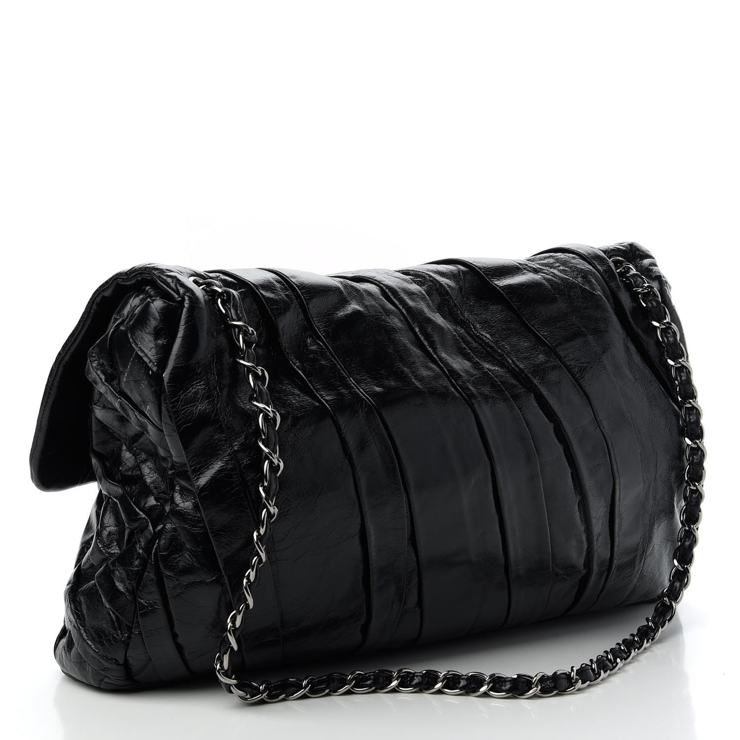 Glazed Calfskin Twisted Maxi Flap Black