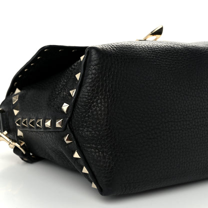 Valentino Garavani Pebbled Calfskin Rockstud Single Handle Flap Bag Black 8 of 9