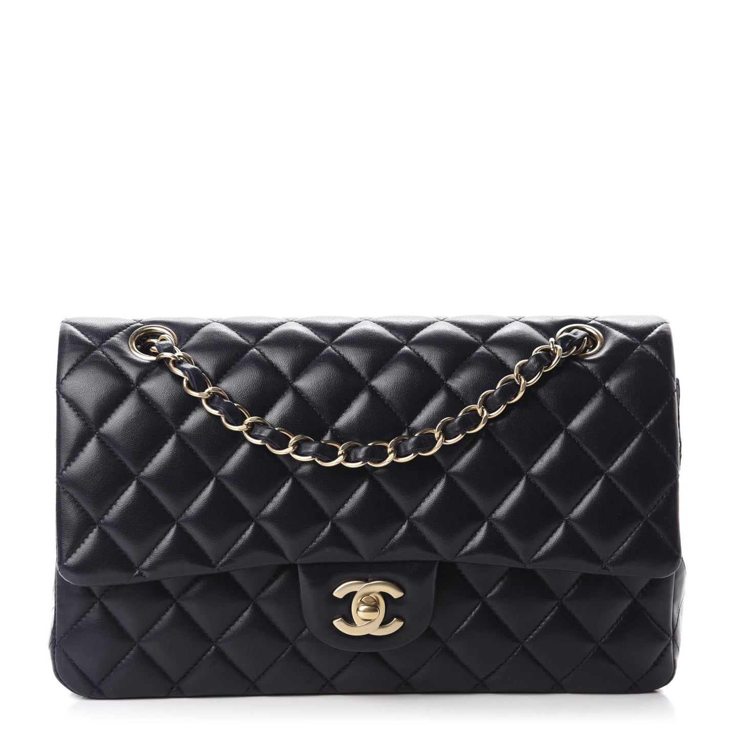 Lambskin Quilted Medium Double Flap Navy