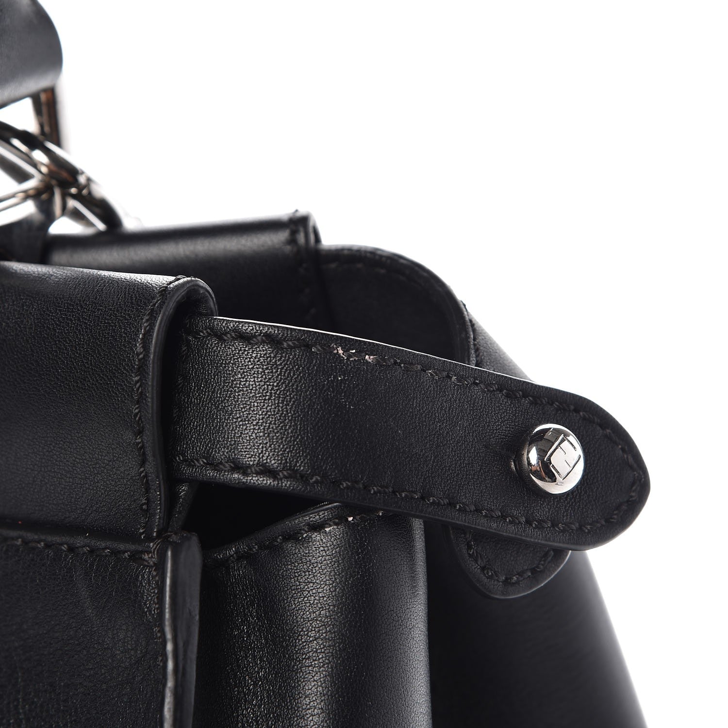 Fendi Vitello Dolce Shiny Nappa Plexglass Granite Medium Peekaboo Iconic Satchel Black 9 of 9