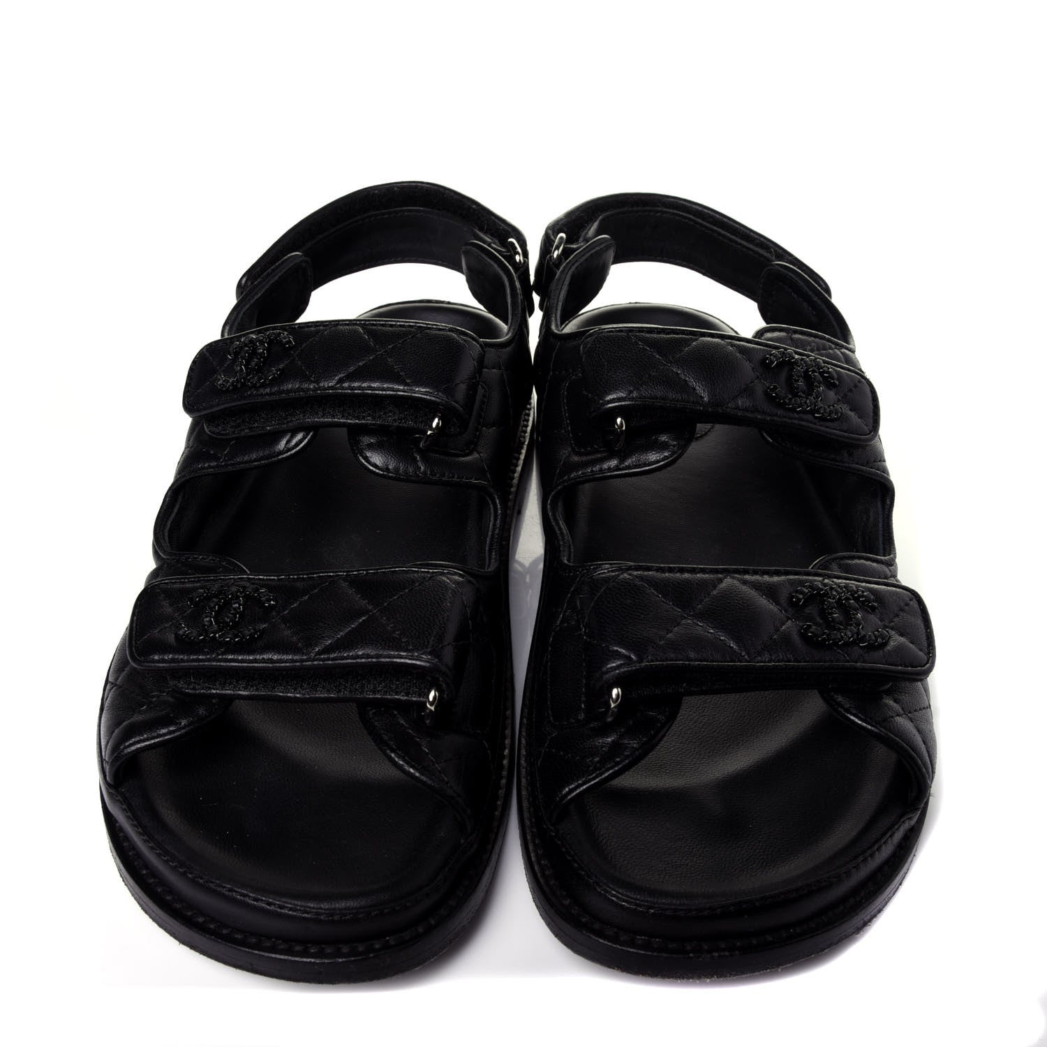 Chanel Lambskin Velcro Dad Sandals 38 Black 5 of 12