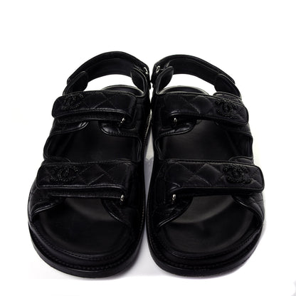 Chanel Lambskin Velcro Dad Sandals 38 Black 5 of 12