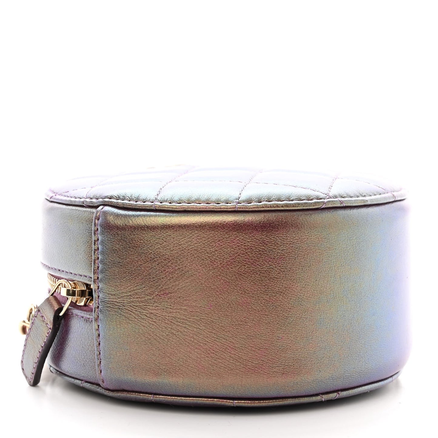Iridescent Lambskin Quilted Round Clutch With Chain Purple