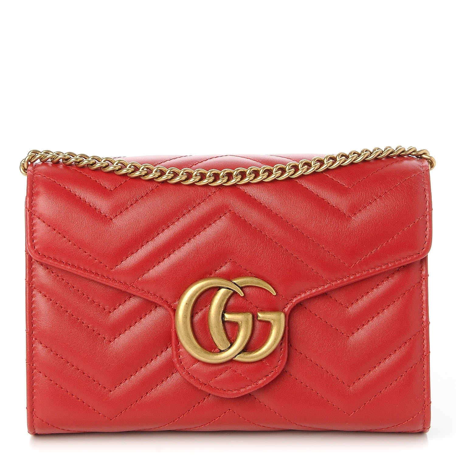 Gucci Calfskin Matelasse GG Marmont Chain Wallet Hibiscus Red 1 of 8