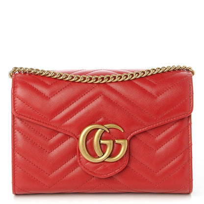 Gucci Calfskin Matelasse GG Marmont Chain Wallet Hibiscus Red 1 of 8