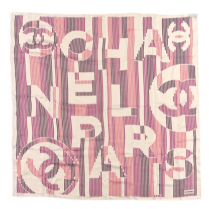 Chanel Silk CC Logo Square Scarf Ecru Purple Pink Burgundy 1 of 3