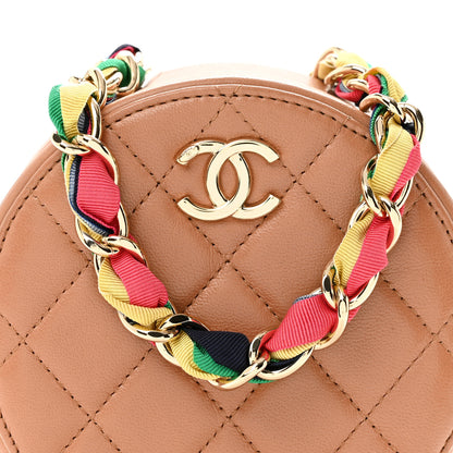 Chanel Shiny Lambskin Ribbon Quilted Round Clutch With Chain Brown 8 of 11