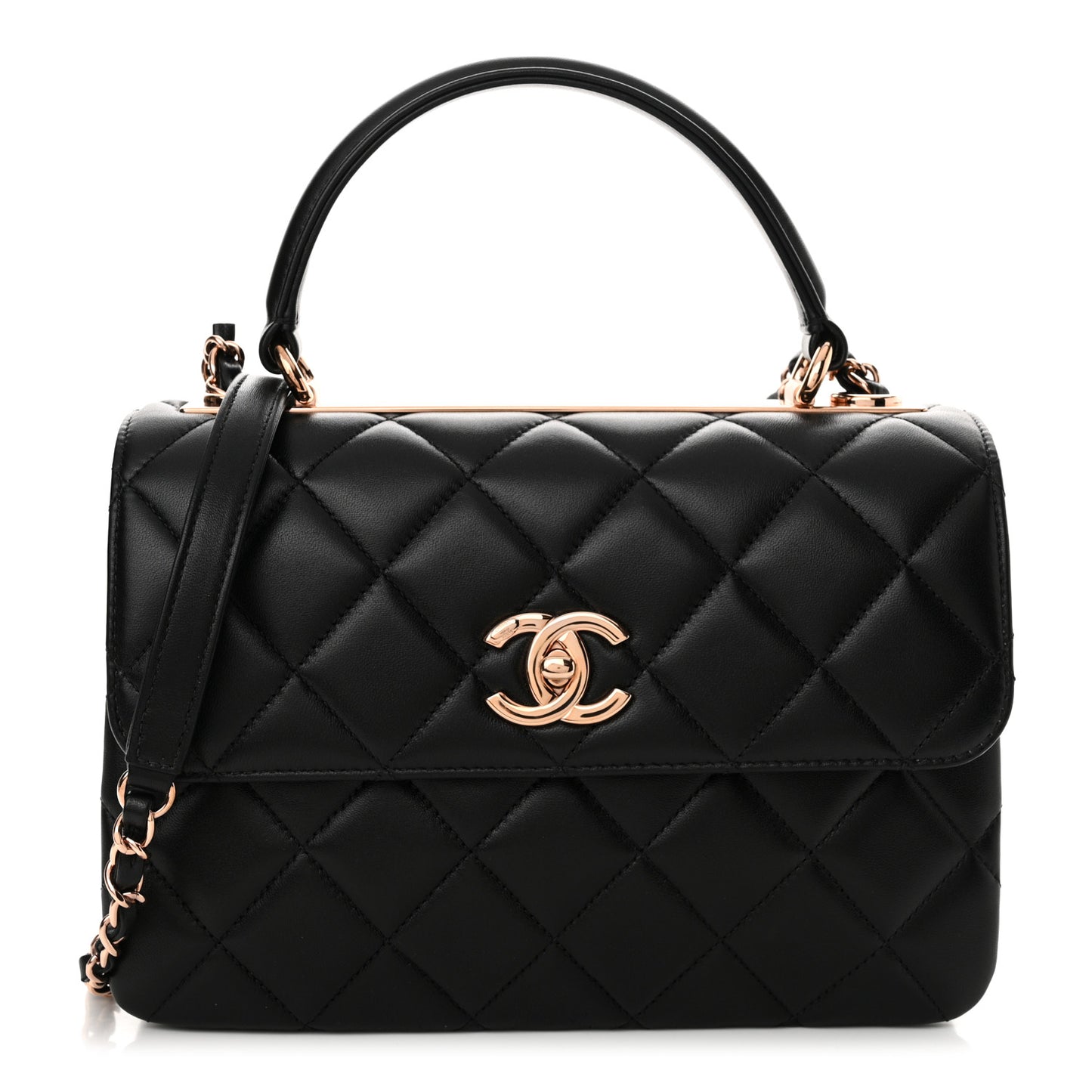 Lambskin Quilted Small Trendy CC Dual Handle Flap Bag Black