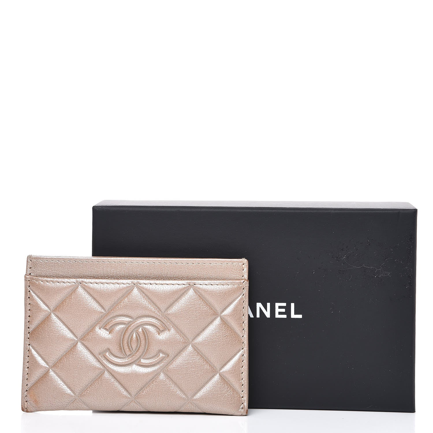 Chanel Metallic Lambskin Quilted Diamond CC Card Holder Beige 13 of 13