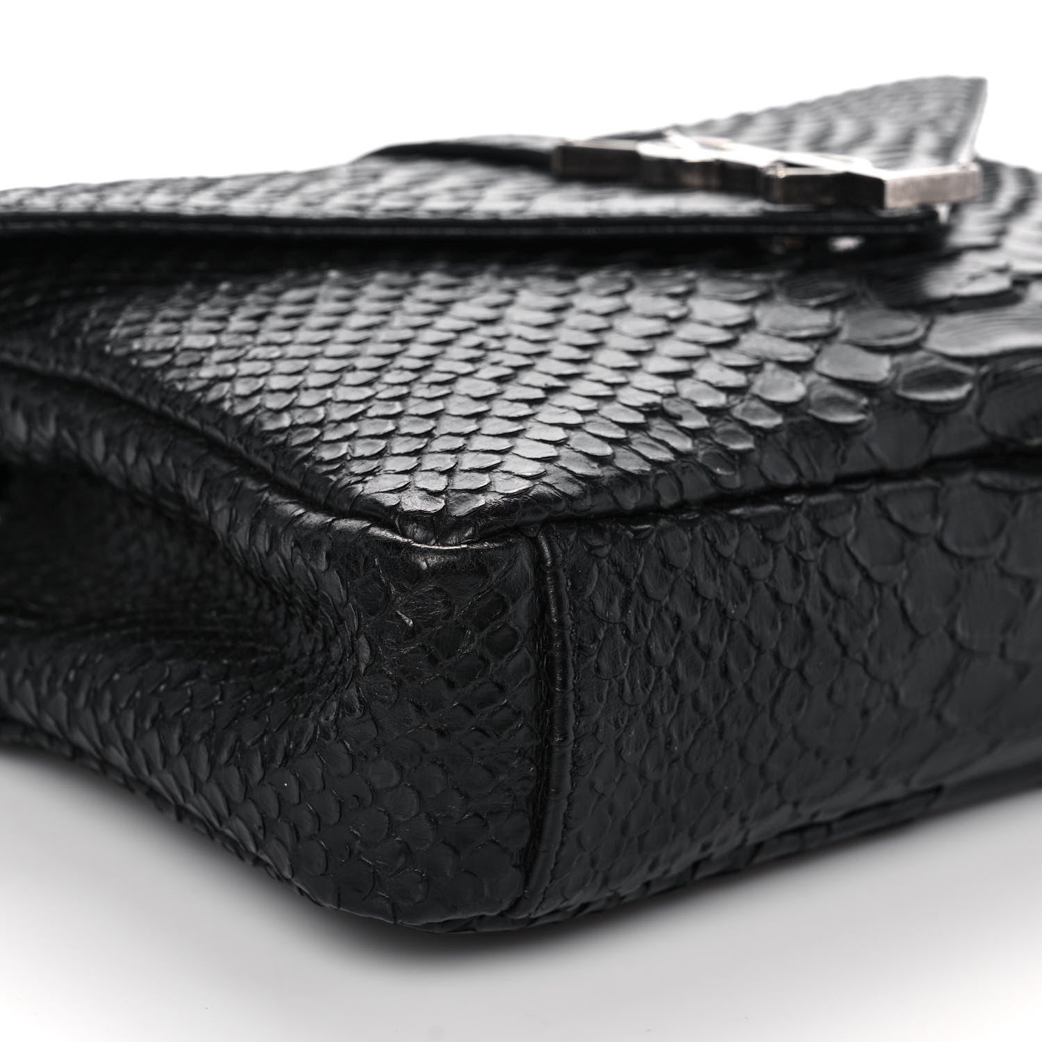 Saint Laurent Calfskin Python Embossed Monogram Medium College Bag Black 7 of 9