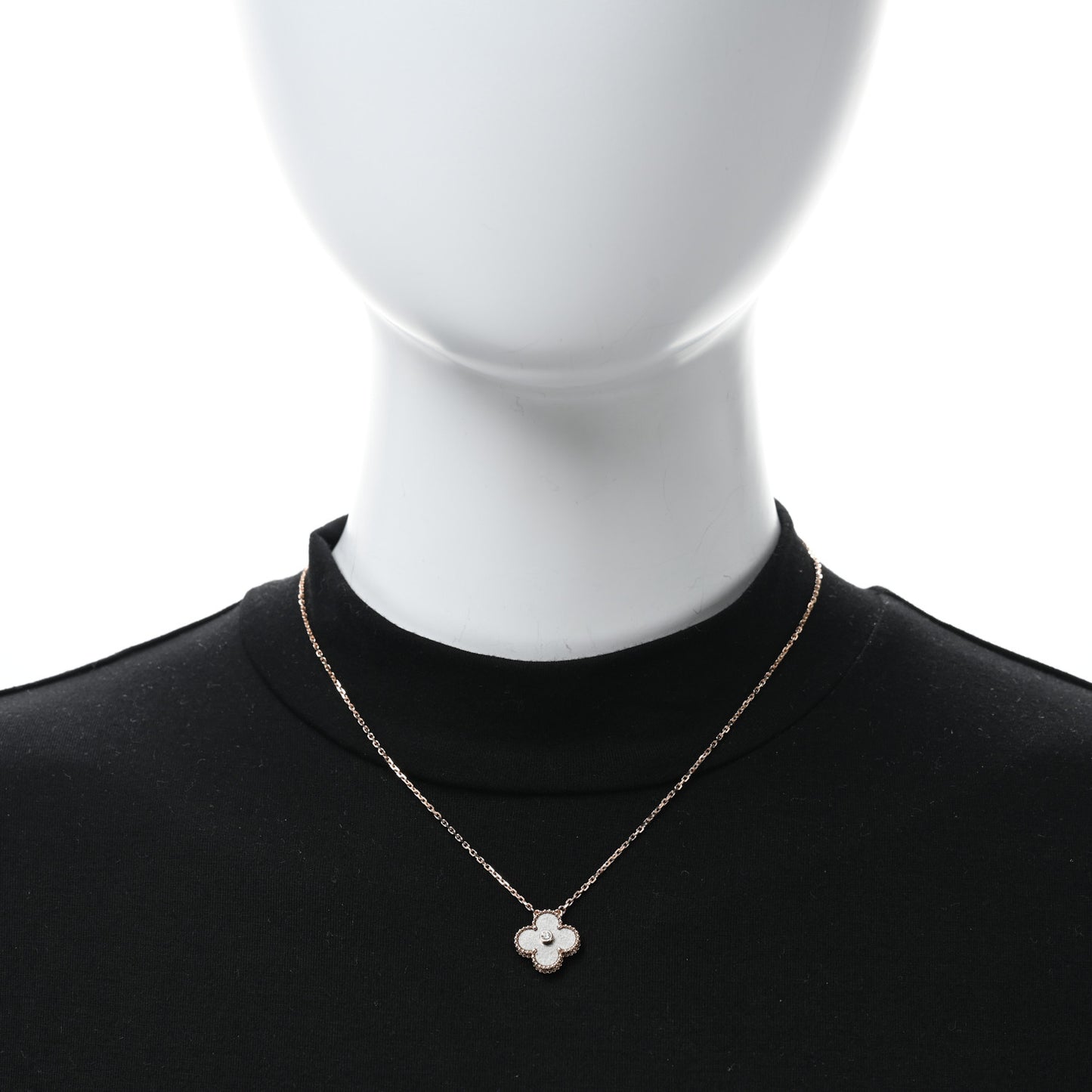 18K Rose Gold Diamond Silver Obsidian Vintage Alhambra Pendant Necklace