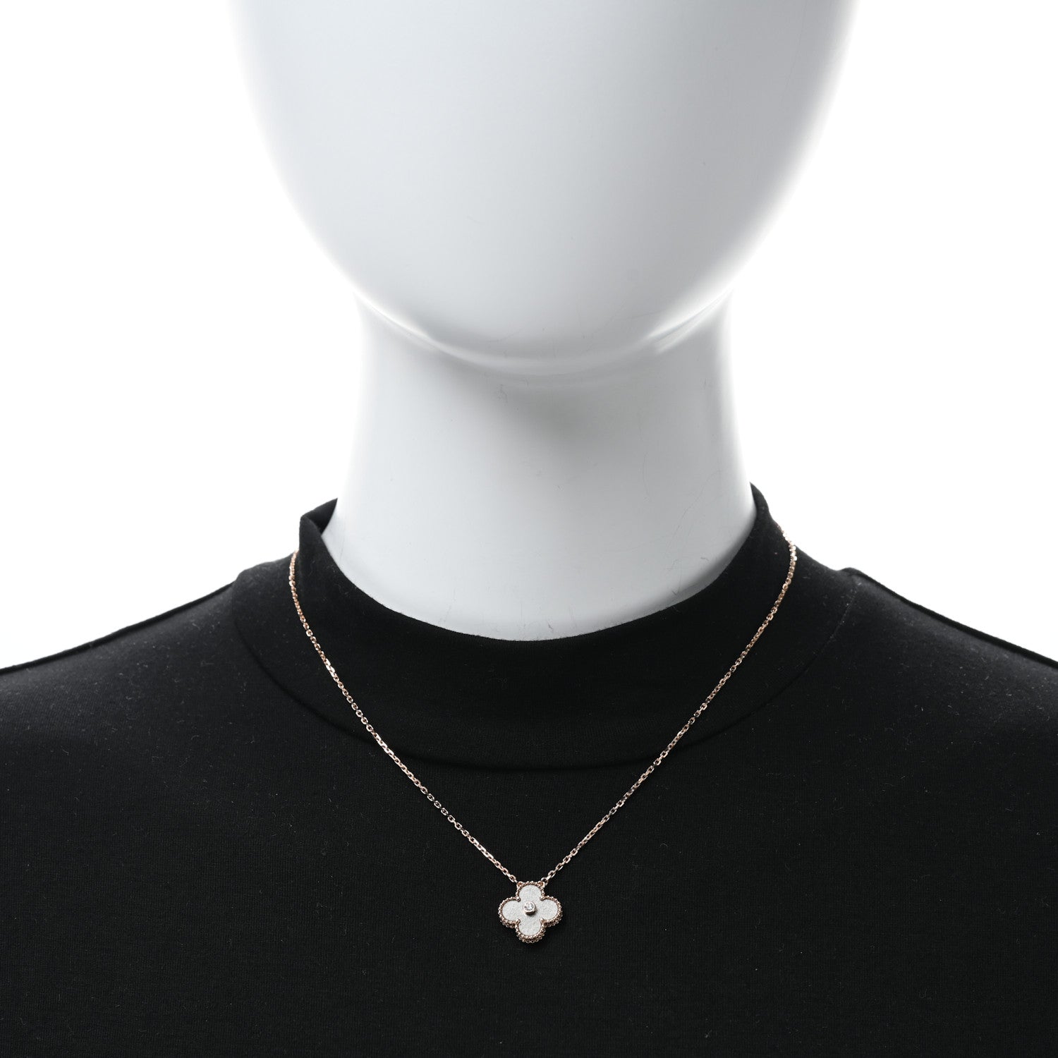 Van Cleef & Arpels 18K Rose Gold Diamond Silver Obsidian Vintage Alhambra Pendant Necklace 2 of 5