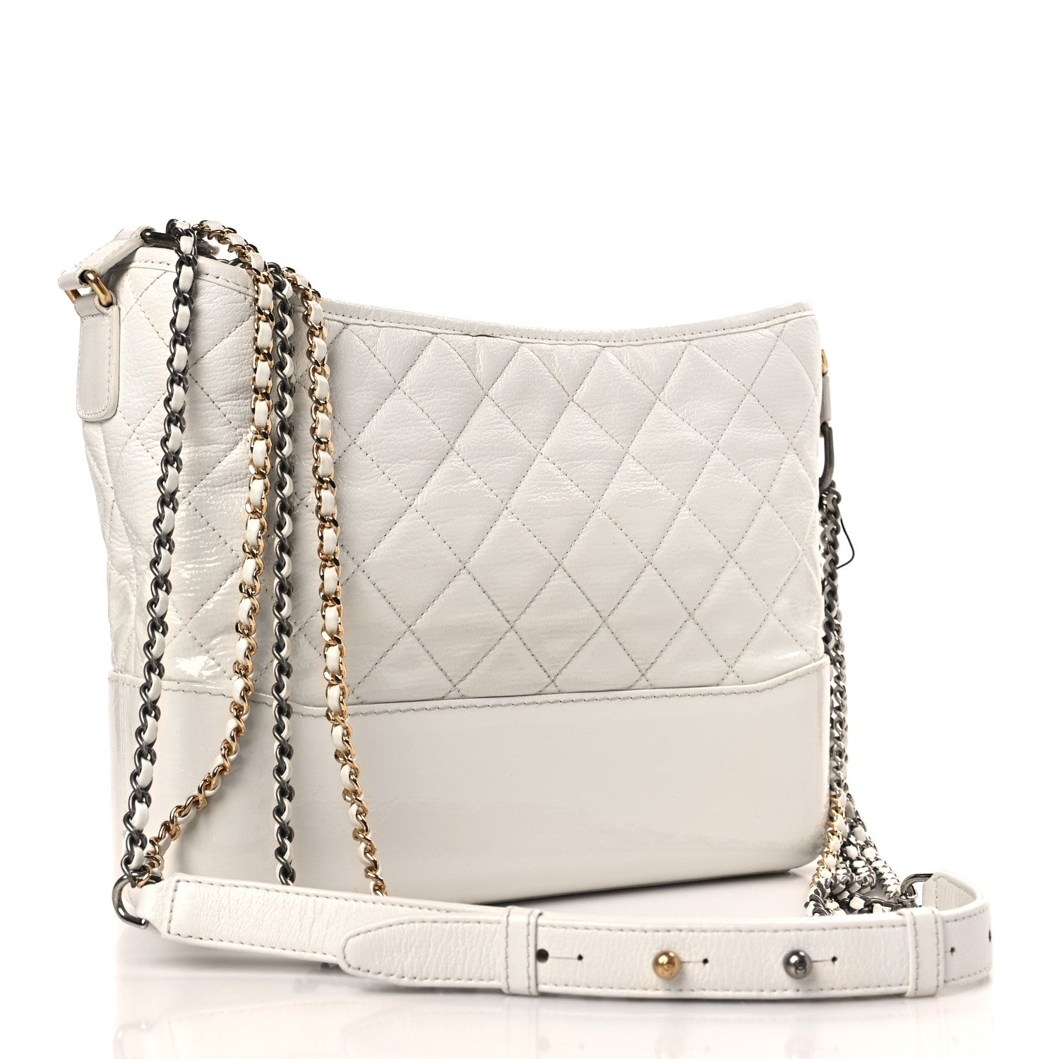 Chanel Patent Goatskin Quilted Medium Gabrielle Hobo White 3 of 11