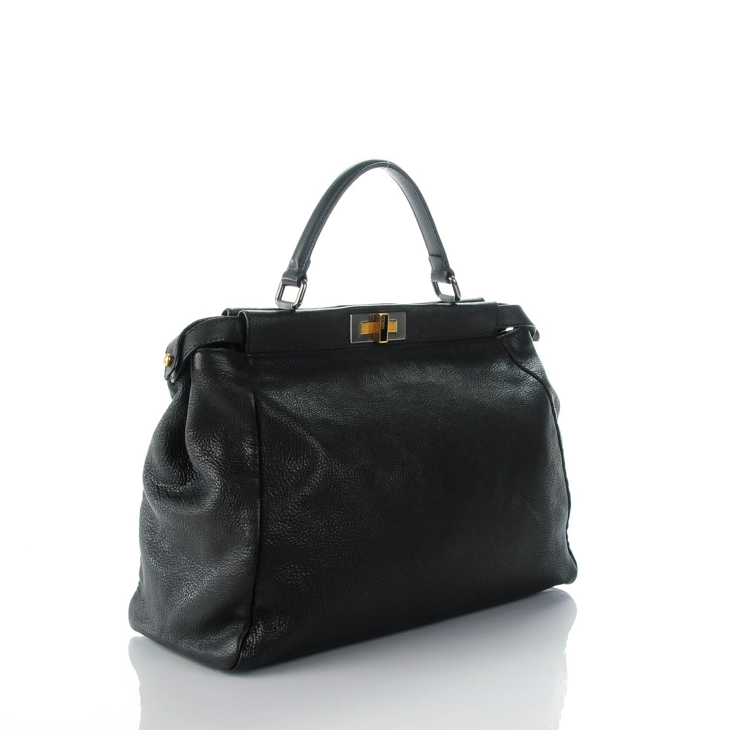 Fendi Goatskin Zucca Large Peekaboo Iconic Satchel Black Tobacco 3 of 9